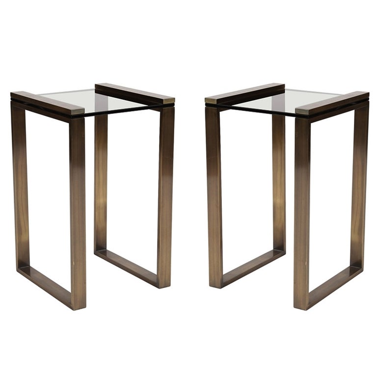 Charles Hollis Jones "Box Line" Side Tables in Lucite and Burnished ...