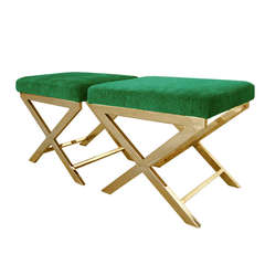 Pair of "X" Frame Benches by Charles Hollis Jones in Brass 3