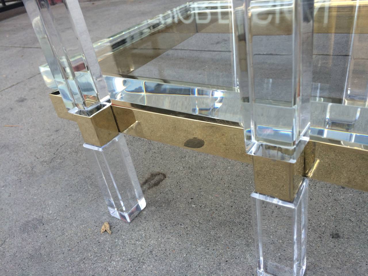 Narrow Console or Sofa Table in Solid Brass and Lucite by Charles Hollis Jones 1