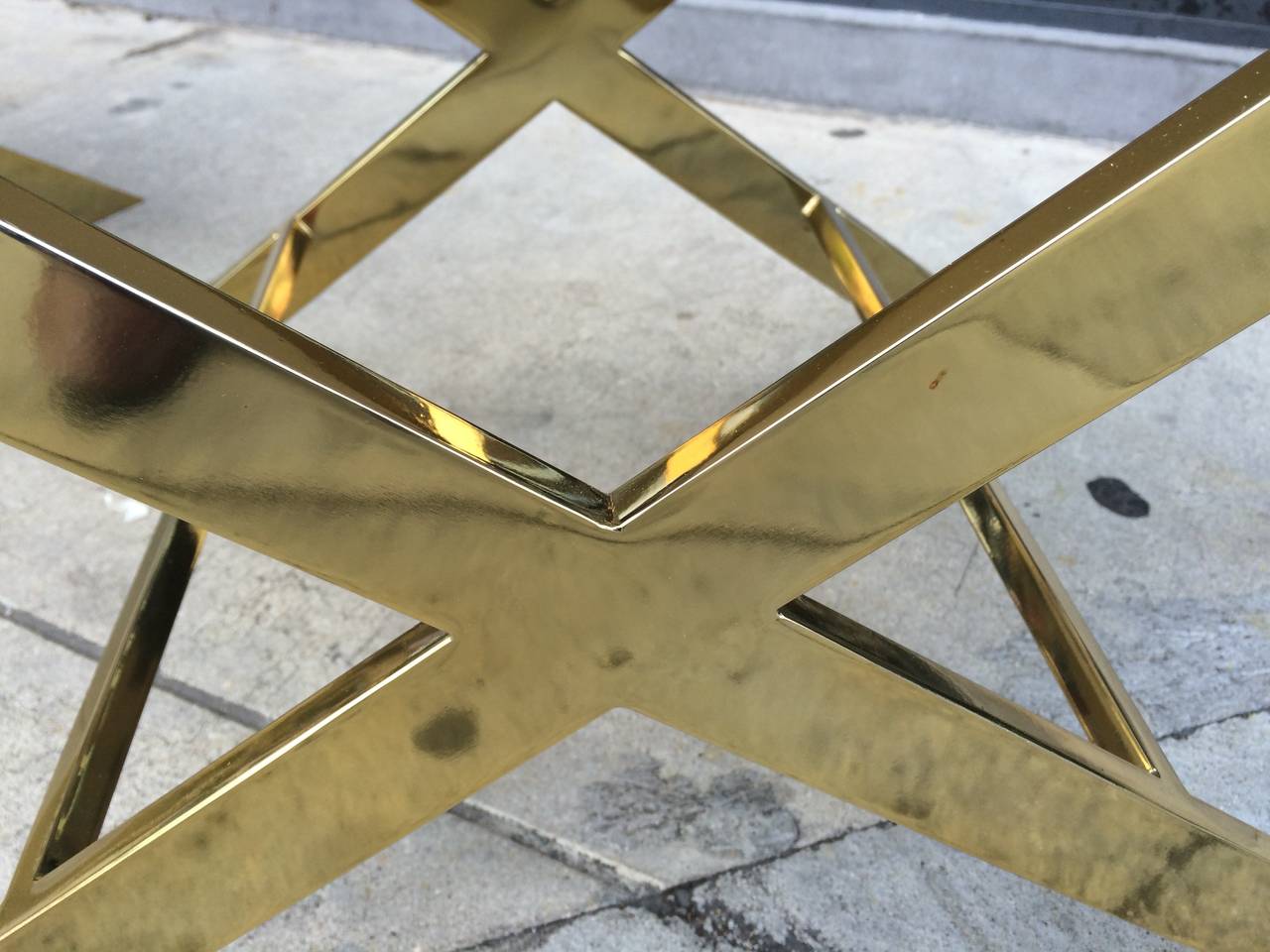 American Pair of X-Frame Benches in Solid Brass by Charles Hollis Jones, Signed For Sale