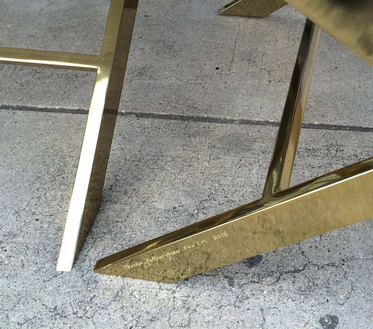 Mid-Century Modern Pair of X-Frame Benches in Solid Brass by Charles Hollis Jones, Signed For Sale