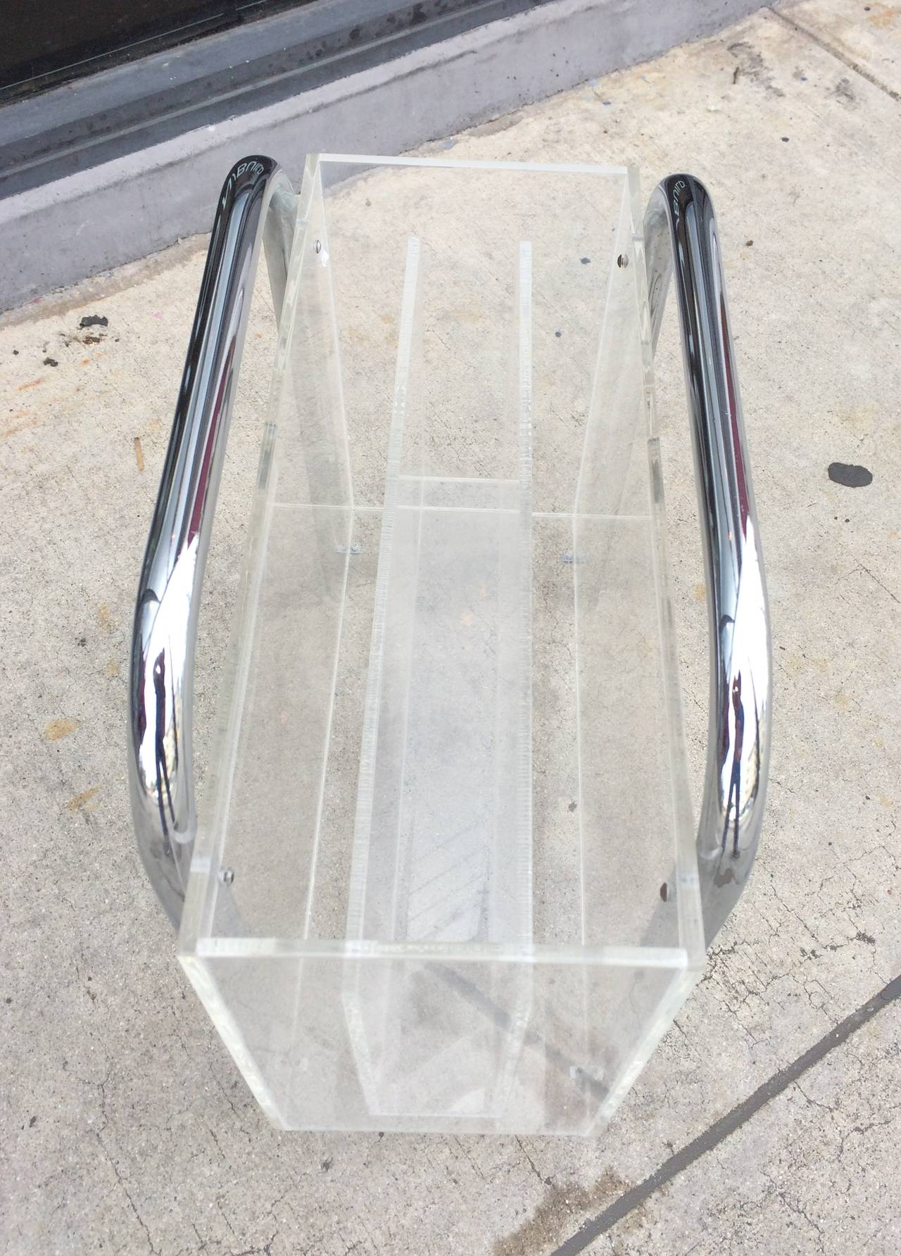 Chrome and Lucite Magazine Holder by Charles Hollis Jones, Signed In Good Condition For Sale In Los Angeles, CA