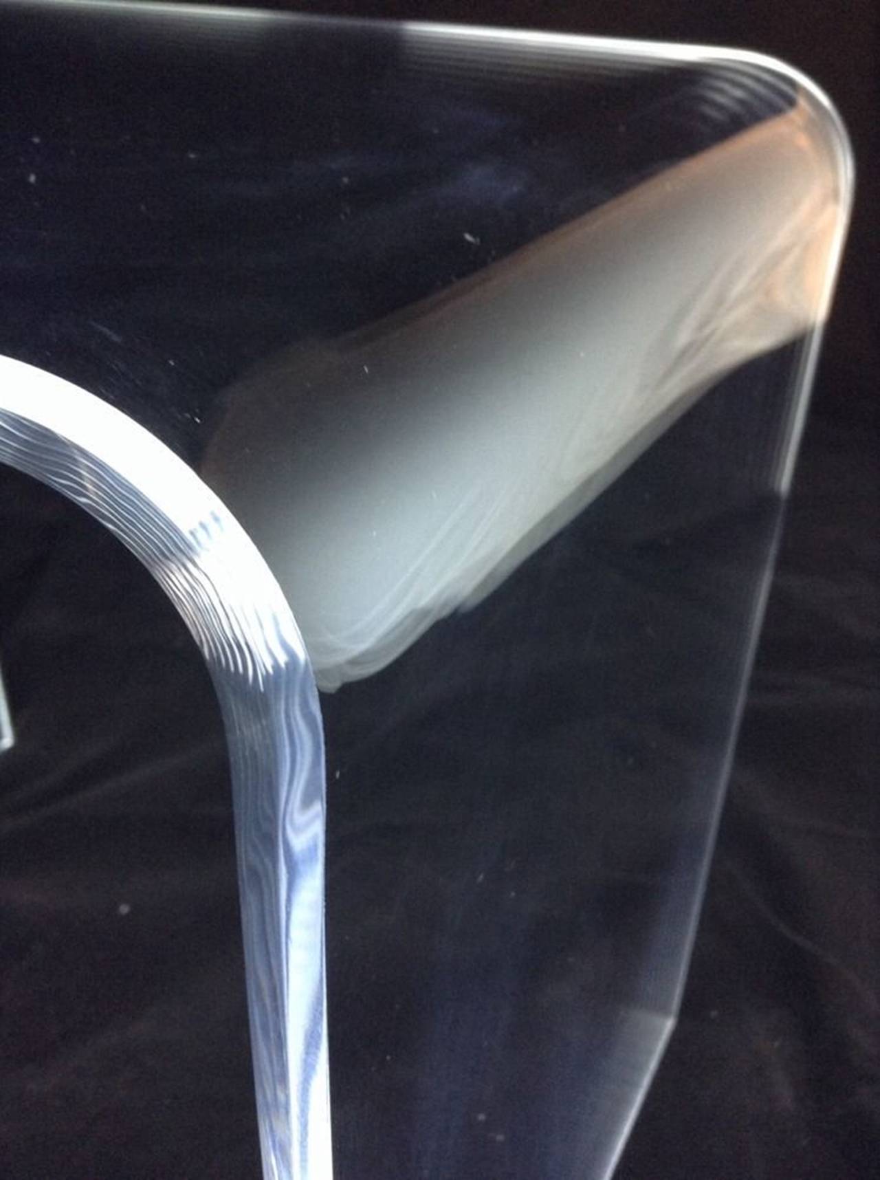 American Waterfall Style Console Table in Lucite and Bullnose Edges For Sale