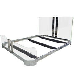 Queen-Size Bed in Lucite and Nickel by Charles Hollis Jones, Signed and Dated 10