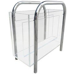 Chrome and Lucite Magazine Holder by Charles Hollis Jones, Signed 11