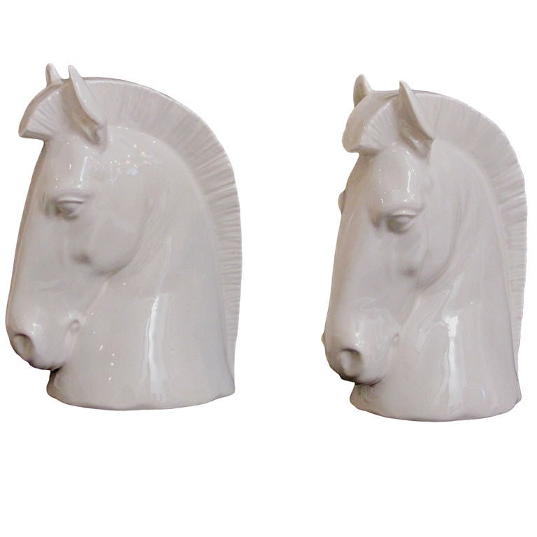 Ceramic Horses Heads Book-Ends Signed HC Hispania