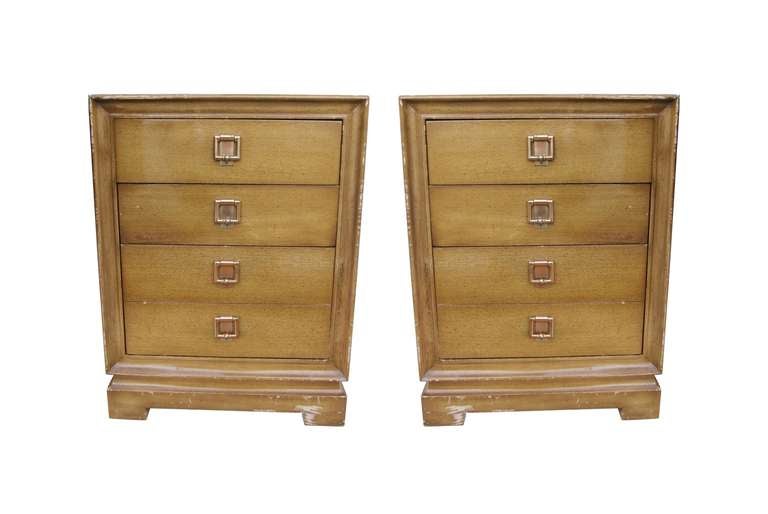 Pair of 1950s Bedside Cabinets with Copper Pulls