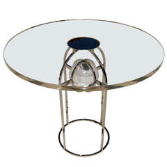 Charles Hollis Jones "Bullet" Dining Table in Nickel and Lucite, Signed 11