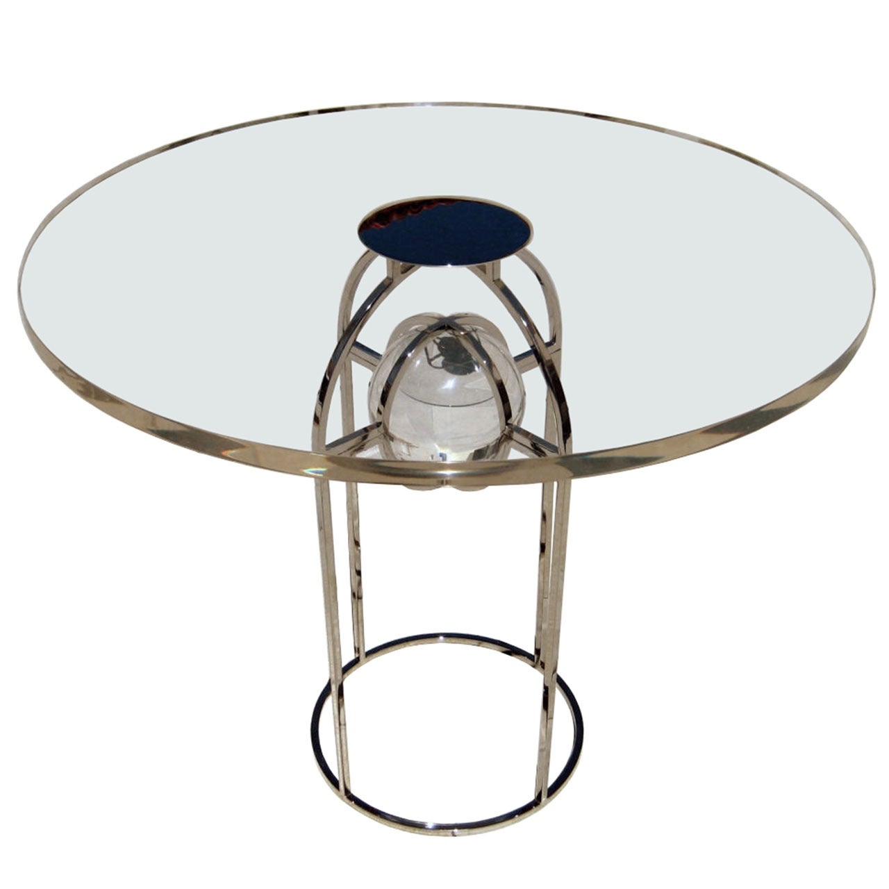 Charles Hollis Jones "Bullet" Dining Table in Nickel and Lucite, Signed