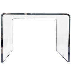 Waterfall Style Console Table in Lucite and Bullnose Edges 3
