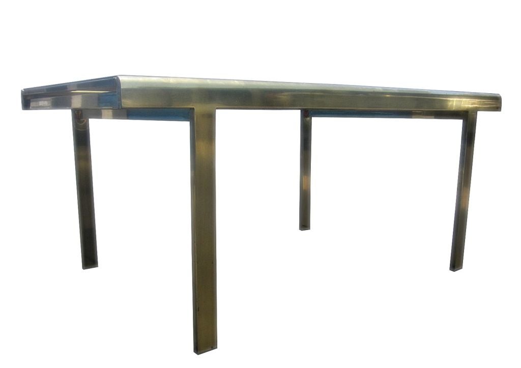 Mid-20th Century Expandable Mastercraft Dining Table in Brass and Smoked Glass