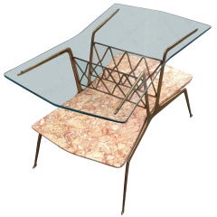 Italian Side Table in Marble, Brass and Glass