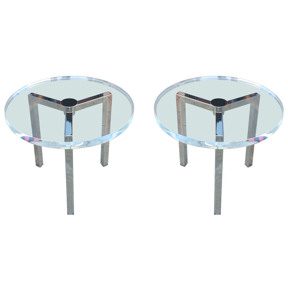 Pair of Lucite and Nickel Side Tables by Charles Hollis Jones For Sale