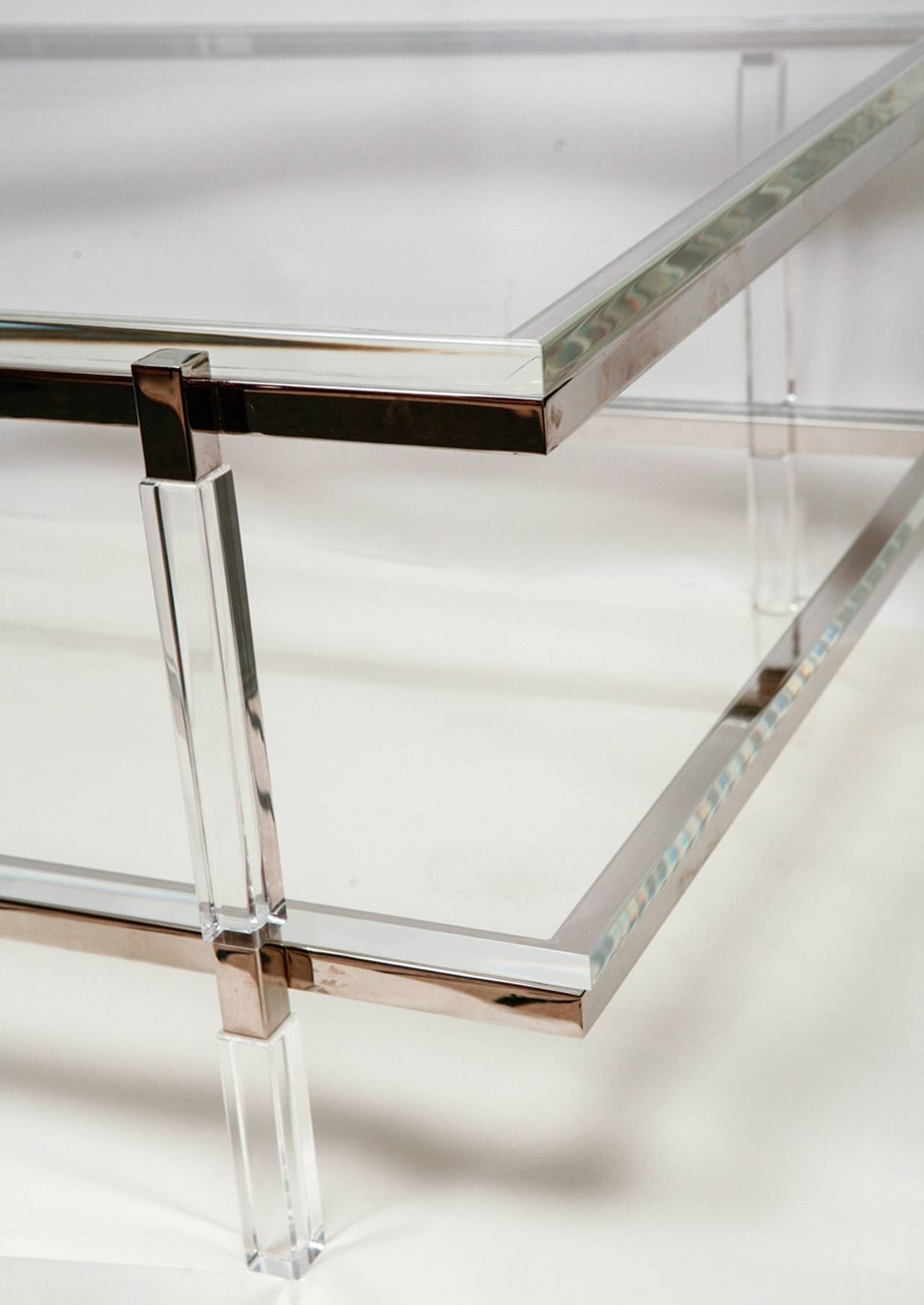 Lucite and Nickel Two-Level Coffee Table by Charles Hollis Jones In Excellent Condition In Los Angeles, CA