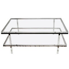 Vintage Lucite and Nickel Two-Level Coffee Table by Charles Hollis Jones