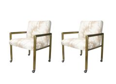 Mastercraft Arm Chairs with Tubular Brass Frames & Casters