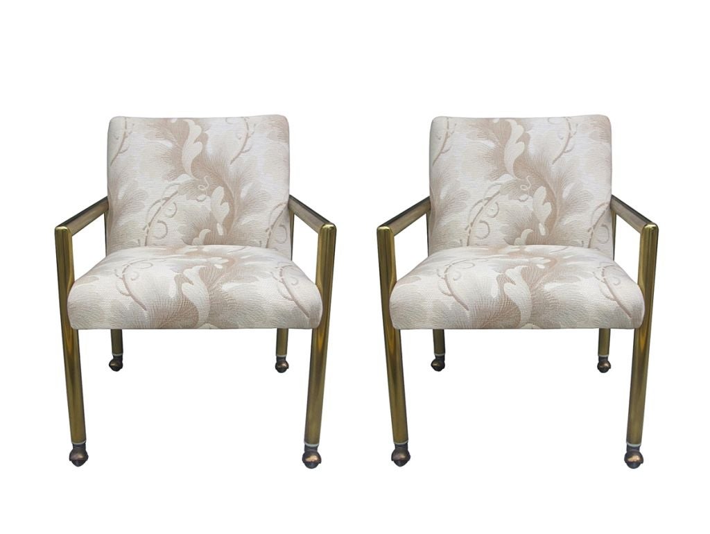 American Mastercraft Arm Chairs with Tubular Brass Frames & Casters