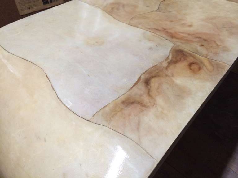 Colombian Waterfall Console Table in Goatskin Parchment