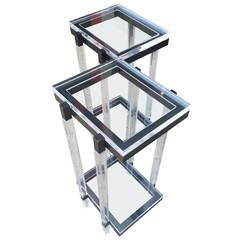 Pair of Tall Pedestals in Black Enamel and Lucite by Charles Hollis Jones