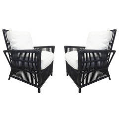 Wicker or Bamboo Patio Chairs & Sofa Upholstered in White Canvas
