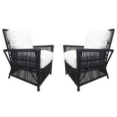 Wicker or Bamboo Patio Chairs & Sofa Upholstered in White Canvas