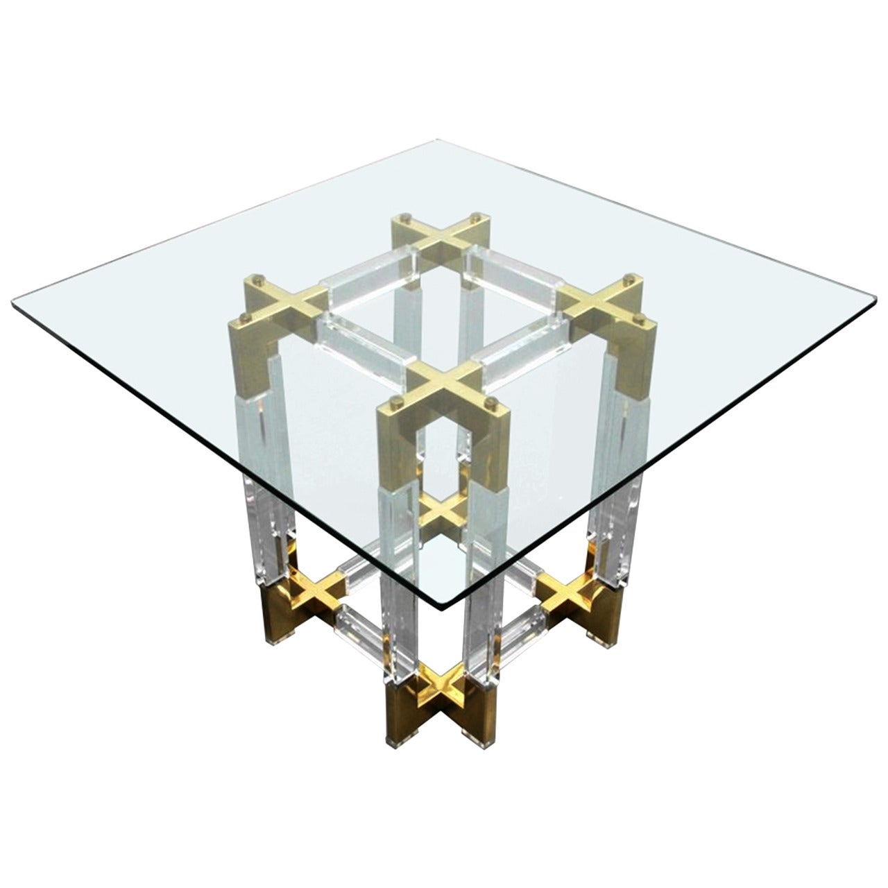 Metric Dining Table in Lucite and Brass by Charles Hollis Jones For Sale