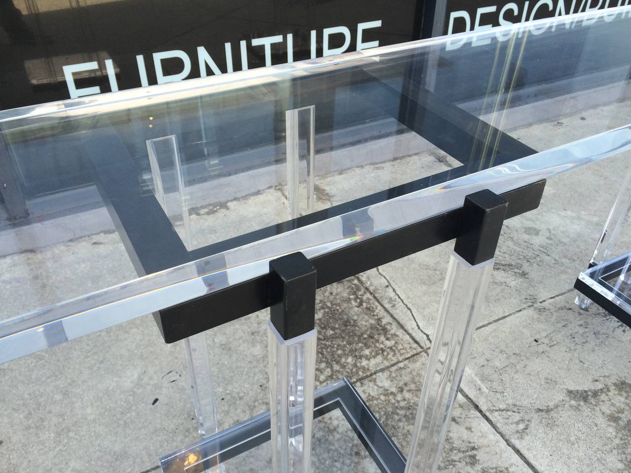 Metal Console Table in Lucite and Black Enamel by Charles Hollis Jones 