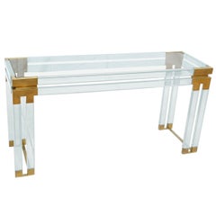 Lucite and Brass Console Table by Charles Hollis Jones for Paul Laszlo