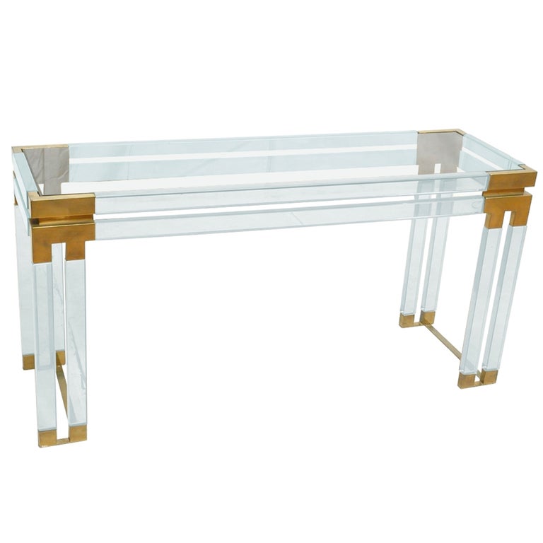 Lucite and Brass Console Table by Charles Hollis Jones for Paul Laszlo For Sale