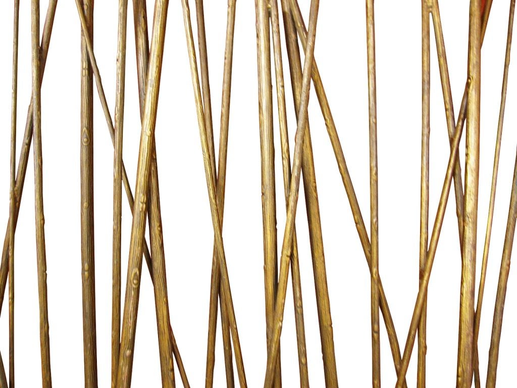 Beautiful pair of heavy welded steel brass room dividers with a gold brass finish.<br />
The metal rods are hand carved showing some little stumps and other nice design, the rods are hand cut and they are in different girth, they are extremely