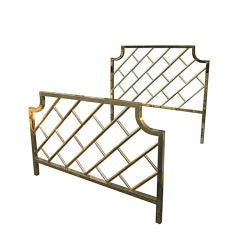 Retro Beautiful Hollywood Regency Queen Size Headboard & Footboard