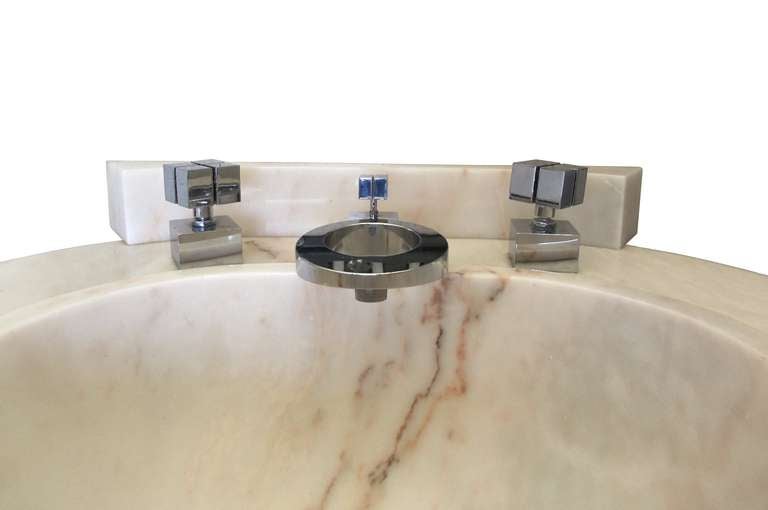 American Sherle Wagner Pedestal Sink, Chrome & Marble