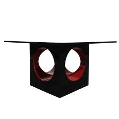 Geometric Coffee Table in Black and Red Lacquer with a Glass Top 4