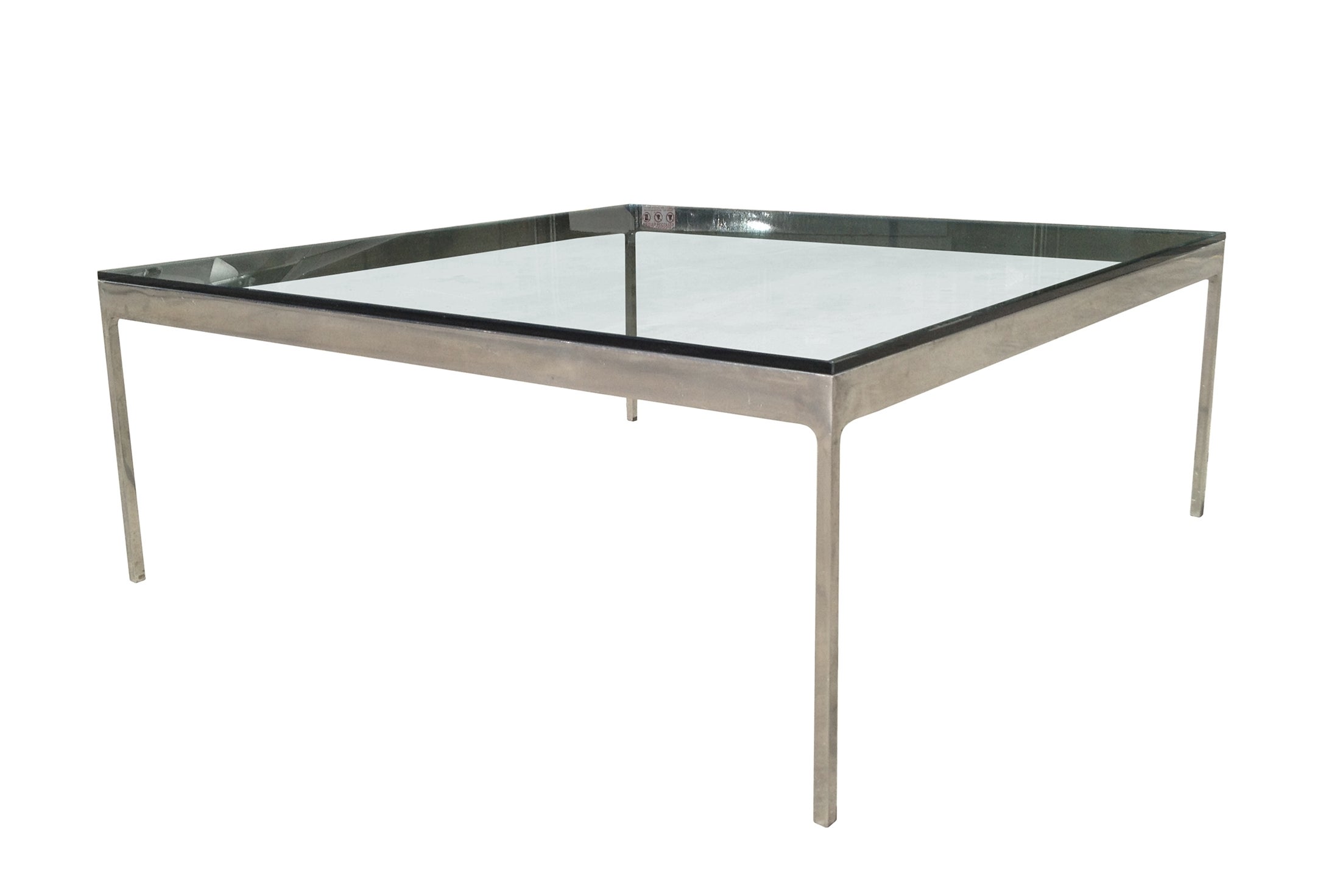 Low Coffee Table in Polished Nickel and Glass Top by Nicos Zographos