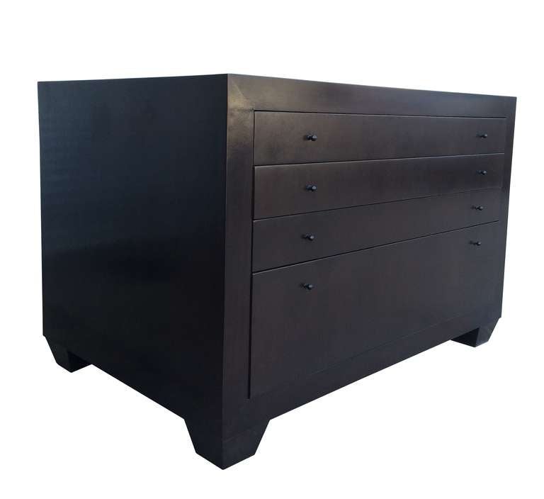 Modern Stunning Pair of Four-Drawer Dressers in Dark Finish