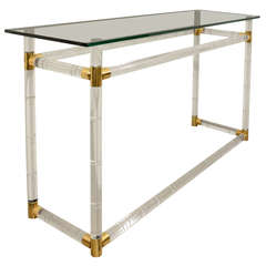 Faux Bamboo Console in Lucite and Brass by Charles Hollis Jones 8