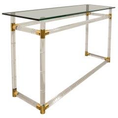 Vintage Faux Bamboo Console in Lucite and Brass by Charles Hollis Jones