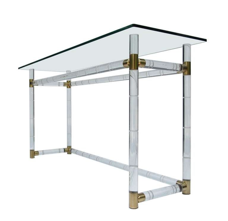 Mid-Century Modern Faux Bamboo Console in Lucite and Brass by Charles Hollis Jones