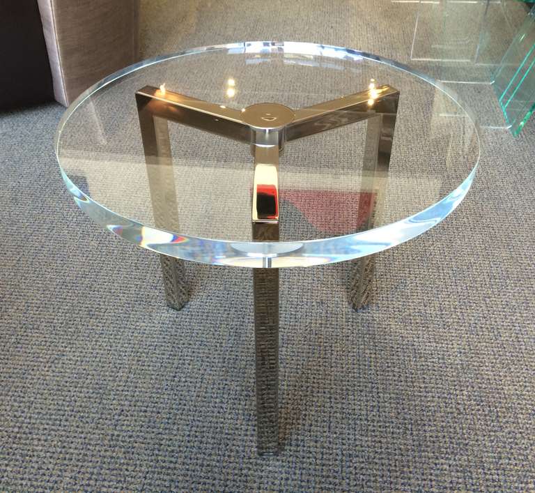 American Pair of Lucite and Nickel Side Tables by Charles Hollis Jones For Sale
