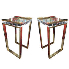 Charles Hollis Jones, "Box" Line Tables in Brass and Lucite 3
