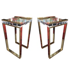 Charles Hollis Jones, "Box" Line Tables in Brass and Lucite