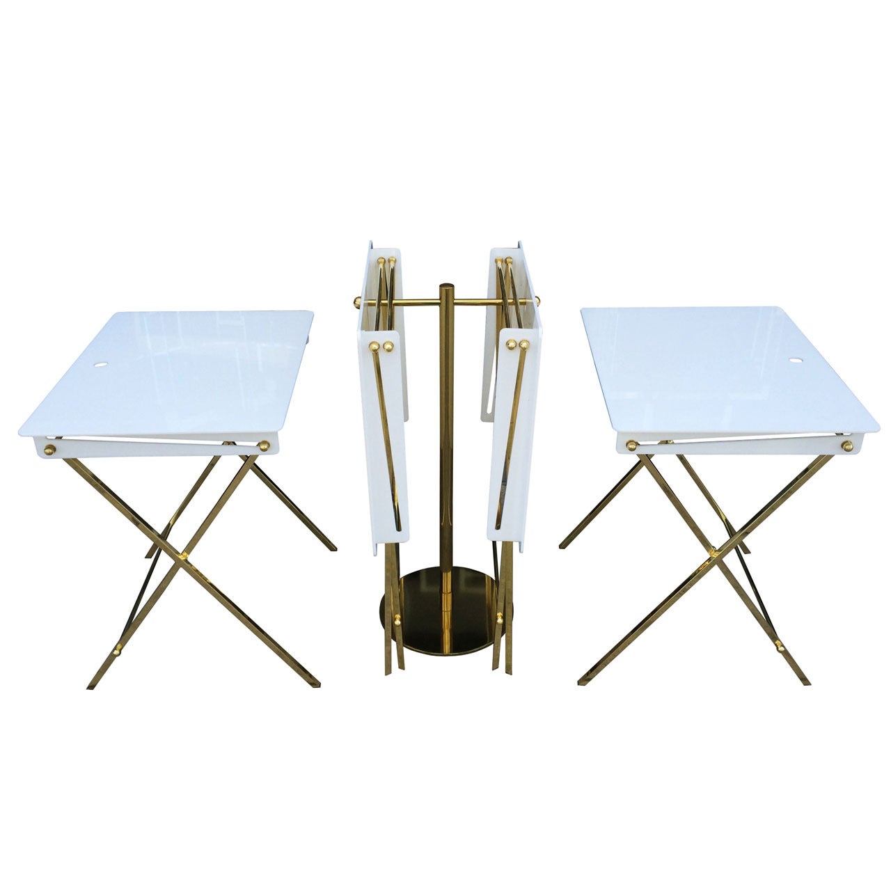 Set of Four Acrylic and Brass Serving Trays and Stand by Charles Hollis Jones
