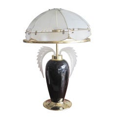 One of a Kind Art Deco Table Lamp with Glass Wings