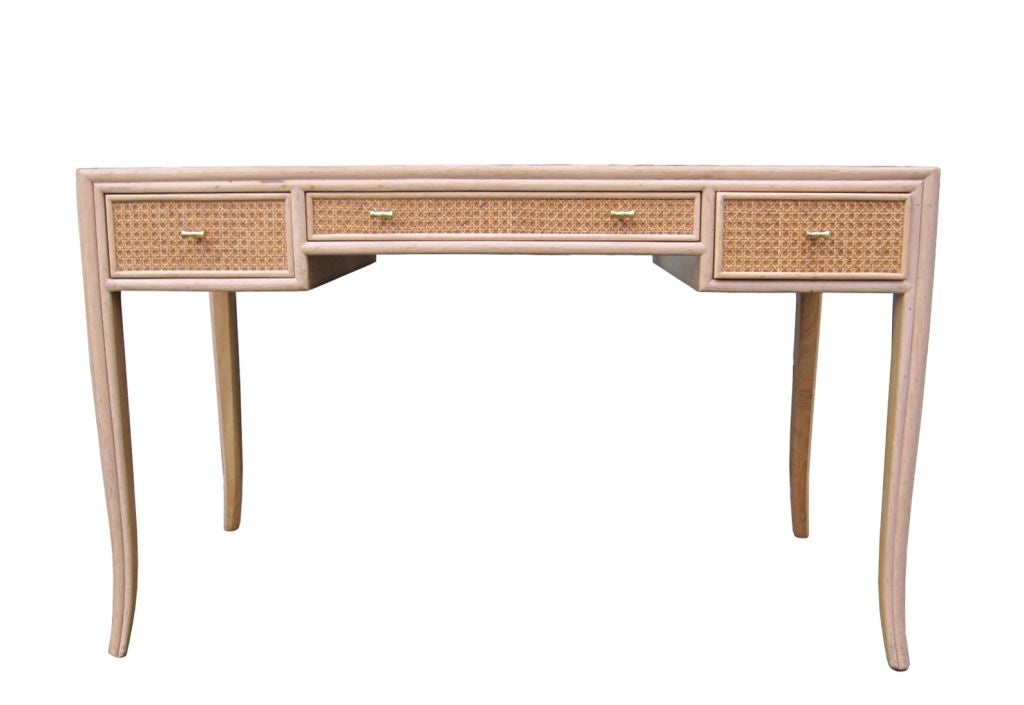 Modern McGuire Desk with Weaved Front and Brass Pulls