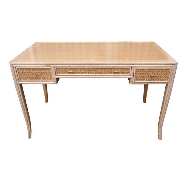 McGuire Desk with Weaved Front and Brass Pulls