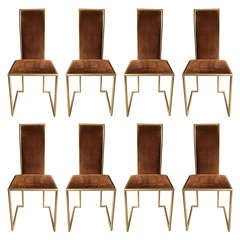 Set of 8 Italian Chairs in Gold & Upholstered in Velvet