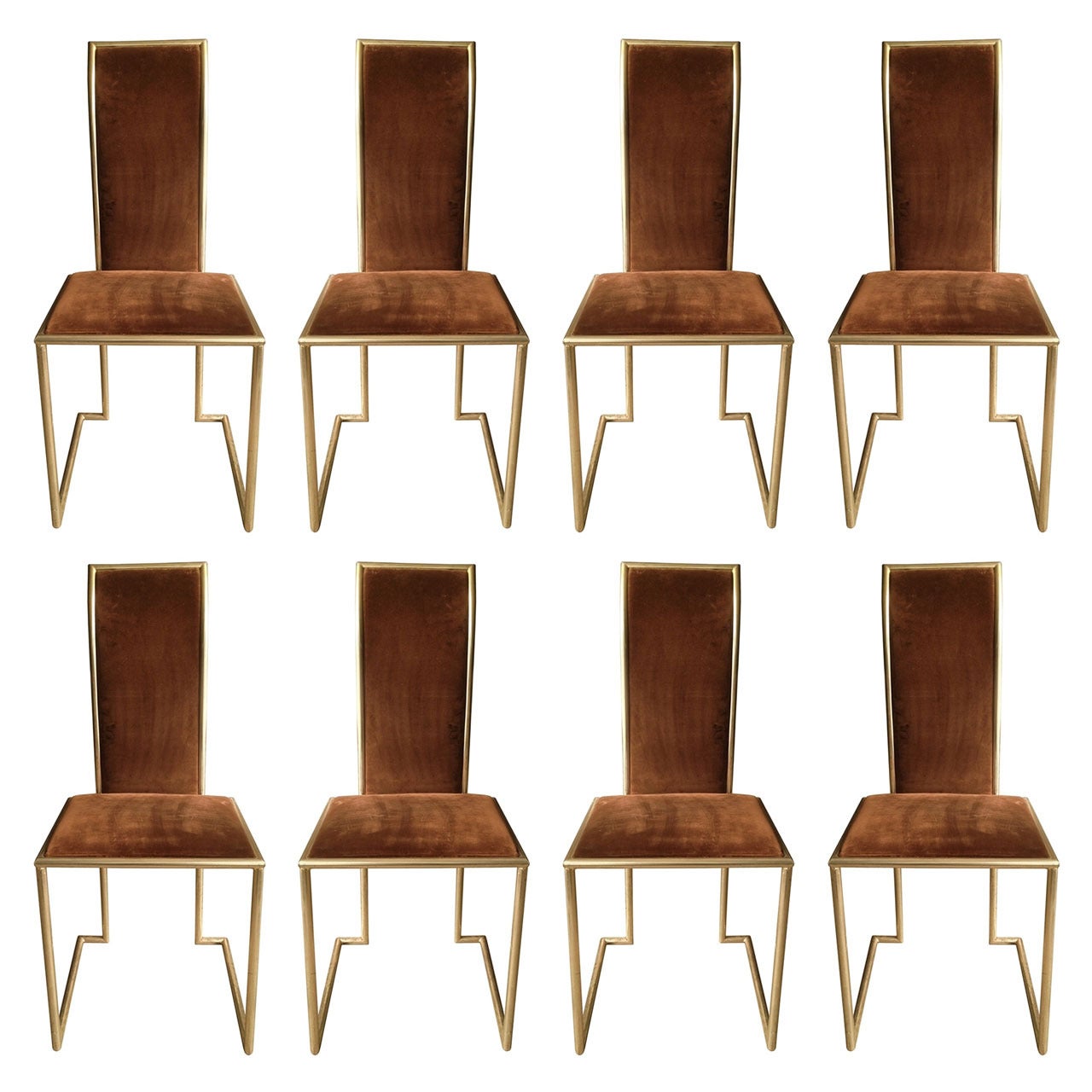 Set of 8 Italian Chairs in Gold and Upholstered in Velvet at 1stDibs