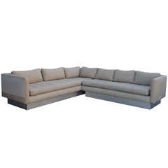 Two Piece Sectional with Silver Painted Base by Milo Baughman for Thayer Coggin