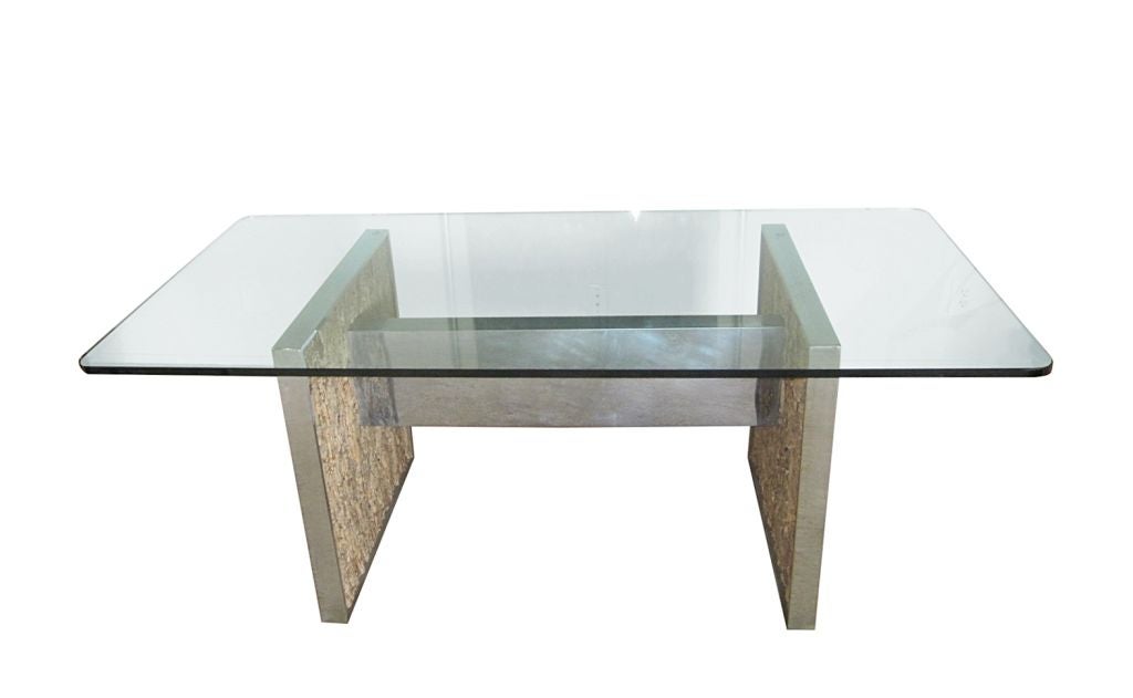 Stunning Tree Bark & Chrome Dining Table After Gabriella Crespi