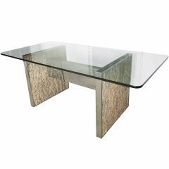 Stunning Tree Bark & Chrome Dining Table After Gabriella Crespi